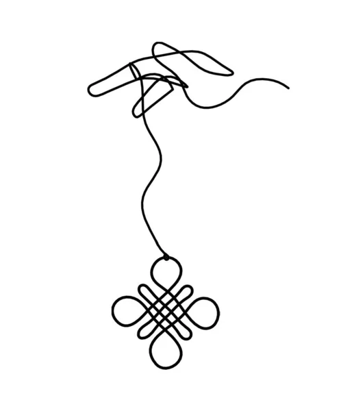 白い背景に線描きとして手で無限の恵まれた結び目の印 — ストックベクタ