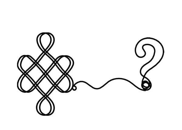 白い背景に線描きとして手が付いている無限の好ましい質問の印の印 — ストックベクタ