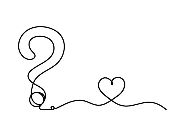 Signo Interrogación Abstracto Con Corazón Como Líneas Continuas Dibujando Sobre — Vector de stock