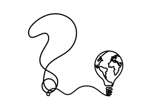 白い背景に描かれる連続的な線としてライト電球が付いている抽象的な質問の印 — ストックベクタ