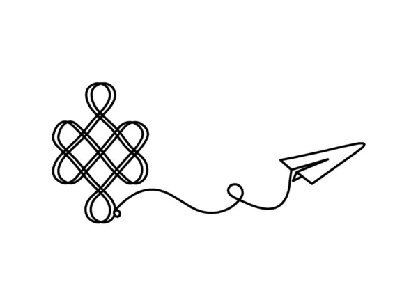 白い背景に線描きとして紙平面が付いている無限の恵まれた結び目の印 — ストックベクタ