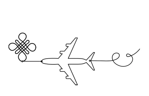 Zeichen Eines Endlosen Verheißungsvollen Knoten Mit Flugzeug Als Linienzeichnung Auf — Stockvektor