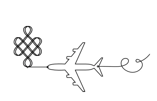 白い背景に線画として飛行機が付いている無限の好ましい結び目の印 — ストックベクタ