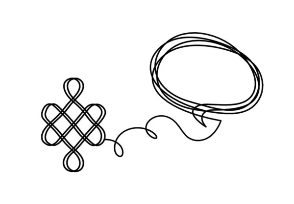 Sign Endless Auspicious Knot Comment Line Drawing White Background — Stock Vector