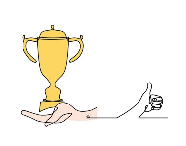 El ile soyut renk bardağı arkaplan olarak beyaz üzerine çizilen sürekli çizgiler olarak