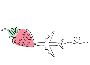 Beyaz arkaplanda renkli çilek ve düzlem çizgisi