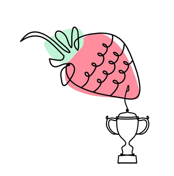 Drawing Line Color Strawberry Trophy White Background — Stock Photo, Image