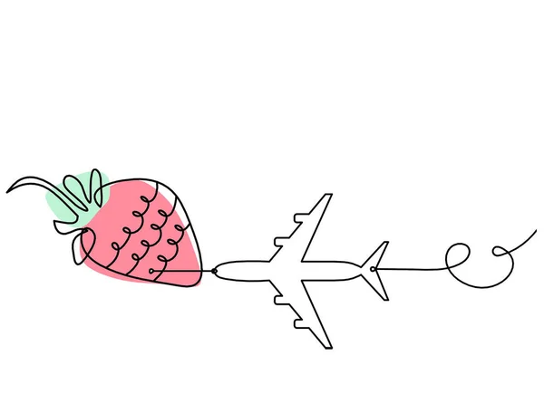 Σχέδιο Γραμμή Του Χρώματος Φράουλα Και Αεροπλάνο Στο Λευκό Φόντο — Φωτογραφία Αρχείου