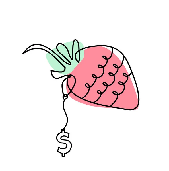 Drawing line of color strawberry and dollar on the white background