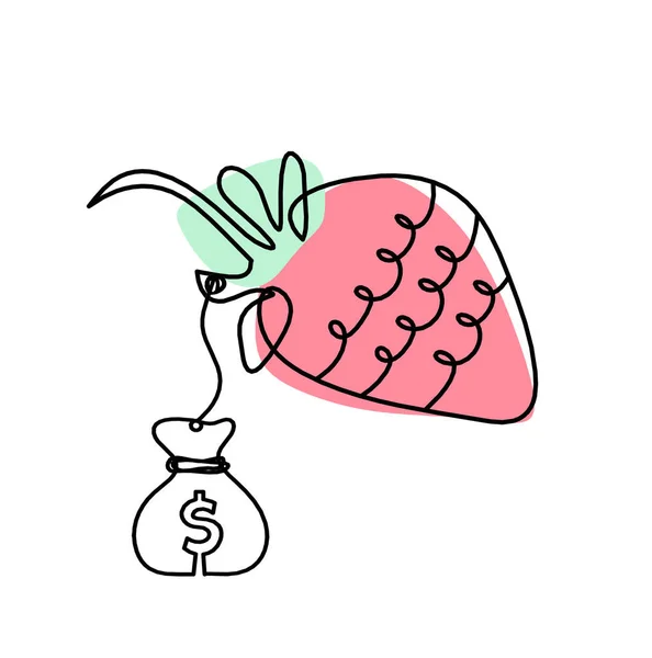 Zeichnungslinie Der Farbe Erdbeere Und Dollar Auf Dem Weißen Hintergrund — Stockfoto