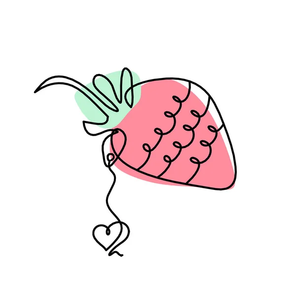 Zeichnungslinie Der Farbe Erdbeere Und Herz Auf Dem Weißen Hintergrund — Stockfoto
