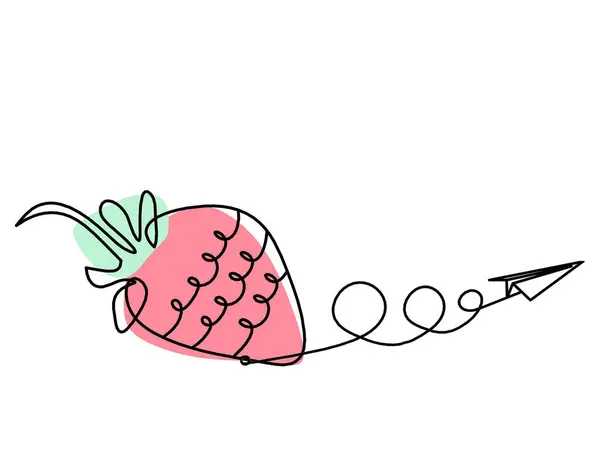 Zeichnungslinie Der Farbe Erdbeere Und Papier Ebene Auf Dem Weißen — Stockfoto