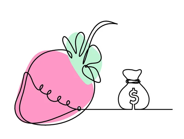 Zeichnungslinie Der Farbe Erdbeere Und Dollar Auf Dem Weißen Hintergrund — Stockfoto