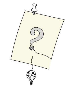 Abstract color paper with paper clip and light bulb as line drawing on white as background