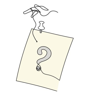 Abstract color paper with paper clip and hand as line drawing on white as background