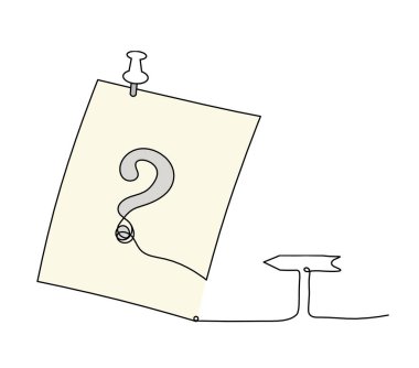 Abstract color paper with paper clip and direction as line drawing on white as background