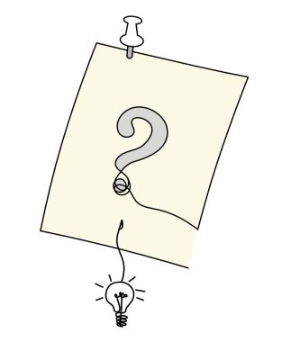 Abstract color paper with paper clip and light bulb as line drawing on white as background