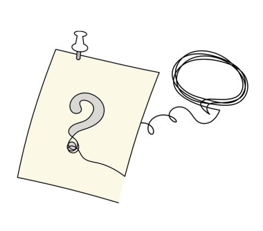 Abstract color paper with paper clip and comment as line drawing on white as background