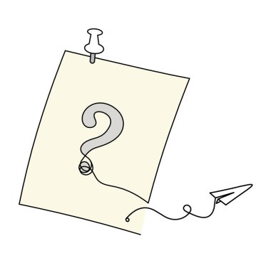 Abstract color paper with paper clip and paper plane as line drawing on white as background