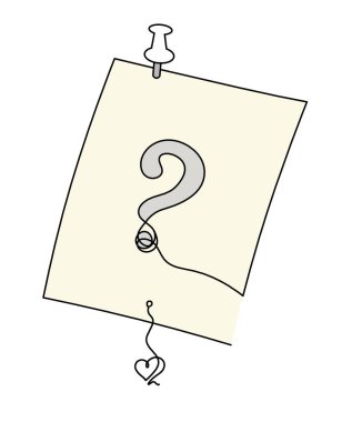 Abstract color paper with paper clip and heart as line drawing on white as background
