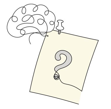 Abstract color paper with paper clip and brain as line drawing on white as background