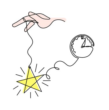 El ve saati beyaz arkaplanda çizgi çizimi olan soyut renk yıldızı