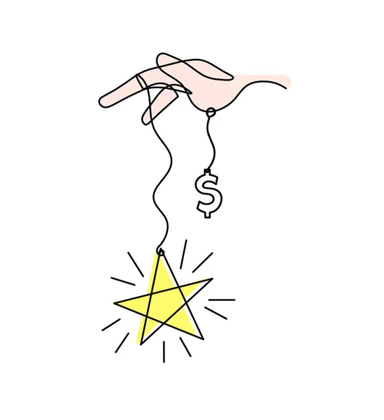 Abstract Color Star Hand Dollar Line Drawing White Background — Stock Photo, Image