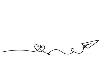 Kağıt düzlemli soyut kalpler beyaz arkaplanda aralıksız çizgi olarak çizilir