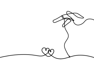 Beyaz arkaplan üzerinde sürekli çizgi olan soyut kalpler