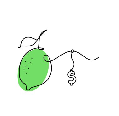 Beyaz arkaplanda dolar olan renkli çizim limonu