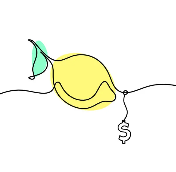 Farbige Zeichnungslinie Zitrone Mit Dollar Auf Weißem Hintergrund — Stockfoto