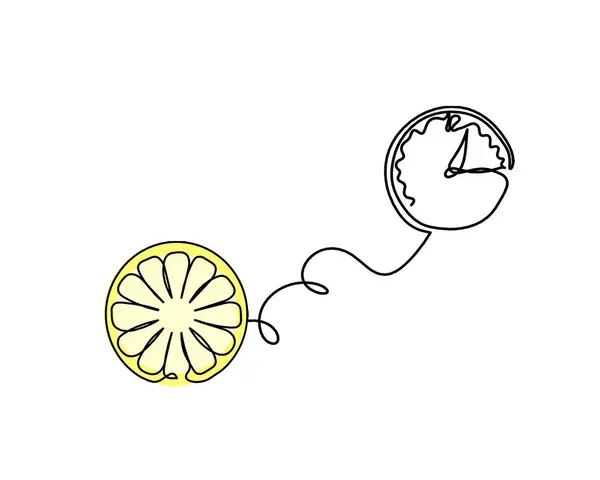 Linha Desenho Cor Limão Com Relógio Fundo Branco — Fotografia de Stock