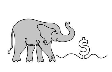 Beyaz üzerine çizgi çizen dolar ile soyut filin silueti