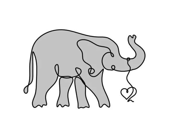 Silhouette of color abstract elephant with heart as line drawing on white