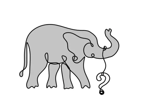 Silhouette of color abstract elephant with question mark as line drawing on white