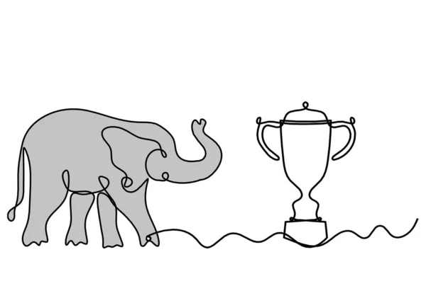 Silhouette of color abstract elephant with trophy as line drawing on white