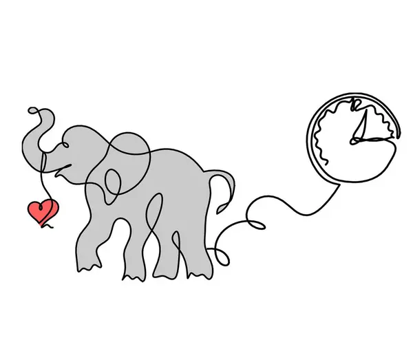 Silueta Color Elefante Abstracto Con Reloj Como Dibujo Línea Blanco — Foto de Stock