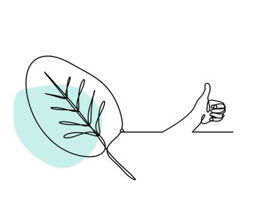 Beyaz arkaplanda çizgi çizimi olarak elle soyut renk yaprağı