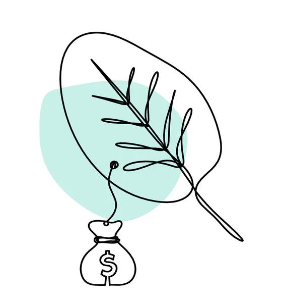 Abstract color leaf with dollar as line drawing on the white background