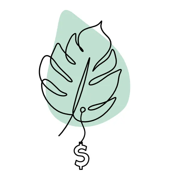 Abstract color leaf with dollar as line drawing on the white background