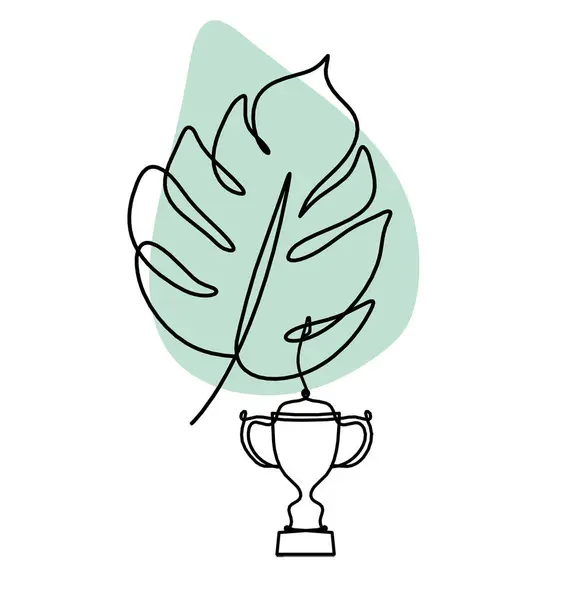 Abstract color leaf with trophy as line drawing on the white background