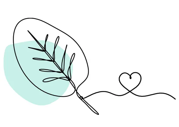 Abstract color leaf with heart as line drawing on the white background
