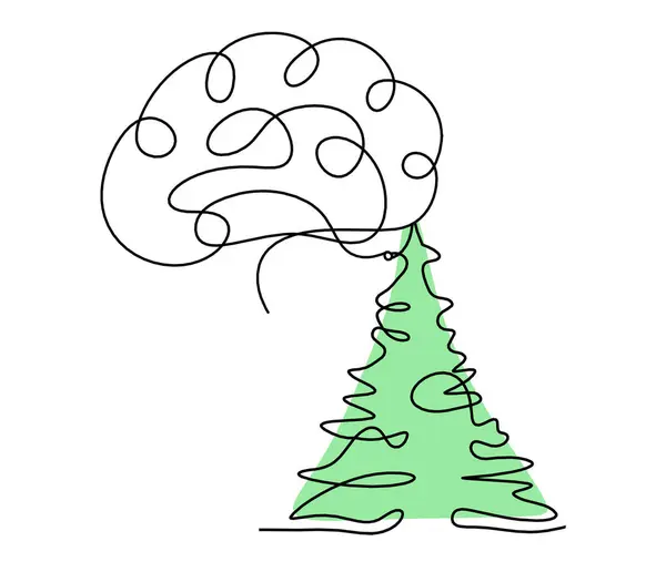 Abstract color tree and brain as line drawing on the white background