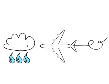 Bulutlu ve düzlemli soyut mavi damla beyaz arkaplan üzerine çizgi çizimi