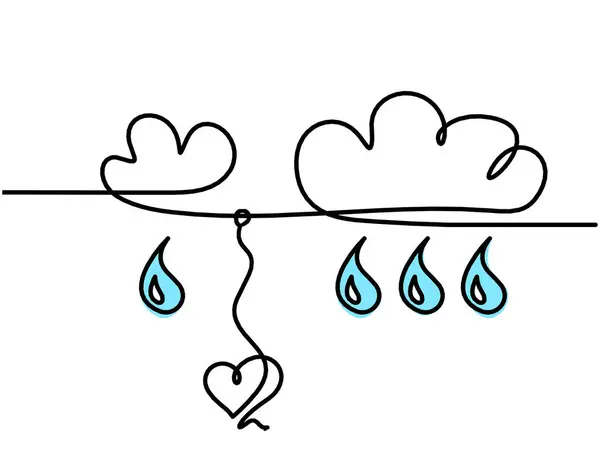 Gota Azul Abstracta Con Nubes Corazón Como Dibujo Línea Sobre —  Fotos de Stock