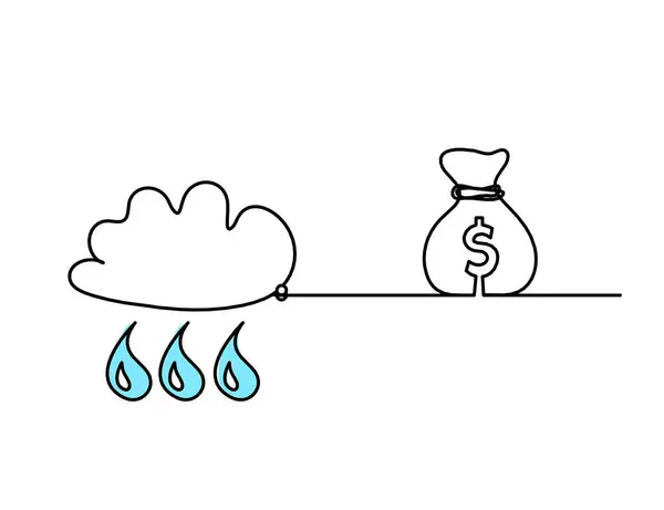Αφηρημένη Μπλε Σταγόνα Σύννεφα Και Δολάριο Σχέδιο Γραμμή Λευκό Φόντο Εικόνα Αρχείου