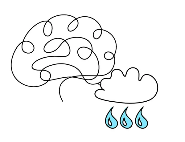 Αφηρημένη Μπλε Σταγόνα Σύννεφα Και Τον Εγκέφαλο Σχέδιο Γραμμή Λευκό Εικόνα Αρχείου
