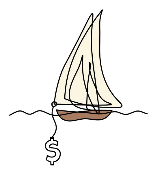Abstrakt Färg Båt Med Dollar Som Linje Ritning Vit Bakgrund Stockbild