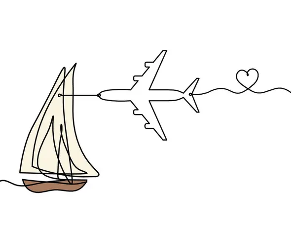 Abstract Color Boat Plane Line Drawing White Background Royalty Free Stock Images