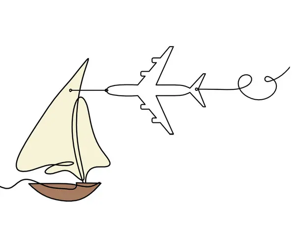 Abstract Color Boat Plane Line Drawing White Background Stock Picture